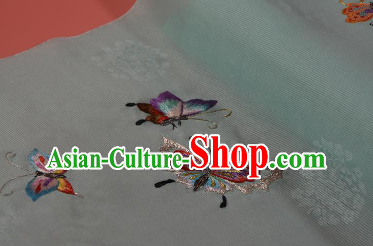 Chinese Classical Butterfly Pattern Silk Material Traditional Hanfu Dress Embroidered Light Blue Silk Fabric Chinese Classical Butterfly Pattern Silk Material Traditional Hanfu Dress Embroidered Light Blue Silk Fabric