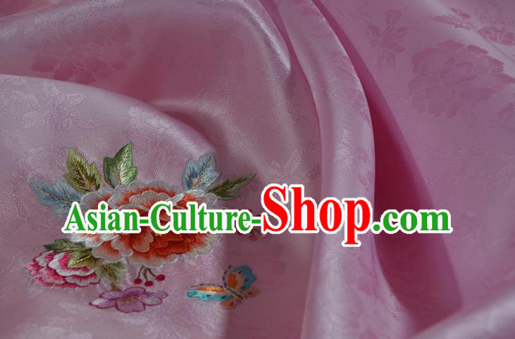 Chinese Classical Peony Pattern Silk Material Traditional Hanfu Dress Embroidered Pink Silk Fabric Chinese Classical Peony Pattern Silk Material Traditional Hanfu Dress Embroidered Pink Silk Fabric