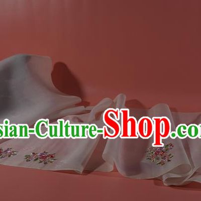 Chinese Classical Flowers Pattern Silk Material Traditional Hanfu Dress Embroidered White Silk Fabric