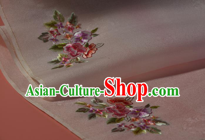 Chinese Classical Flowers Pattern Silk Material Traditional Hanfu Dress Embroidered White Silk Fabric Chinese Classical Flowers Pattern Silk Material Traditional Hanfu Dress Embroidered White Silk Fabric