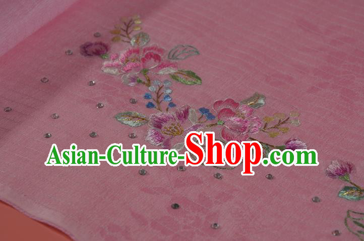 Chinese Classical Peach Flowers Pattern Silk Material Traditional Hanfu Dress Embroidered Pink Silk Fabric Chinese Classical Peach Flowers Pattern Silk Material Traditional Hanfu Dress Embroidered Pink Silk Fabric