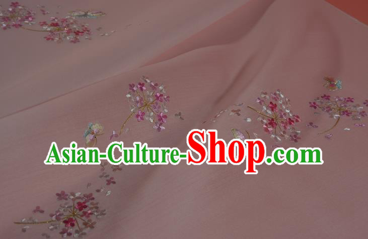 Chinese Traditional Hanfu Dress Embroidered Light Pink Silk Fabric Classical Butterfly Pattern Silk Material Chinese Traditional Hanfu Dress Embroidered Light Pink Silk Fabric Classical Butterfly Pattern Silk Material