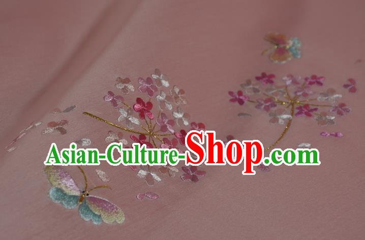 Chinese Traditional Hanfu Dress Embroidered Light Pink Silk Fabric Classical Butterfly Pattern Silk Material Chinese Traditional Hanfu Dress Embroidered Light Pink Silk Fabric Classical Butterfly Pattern Silk Material