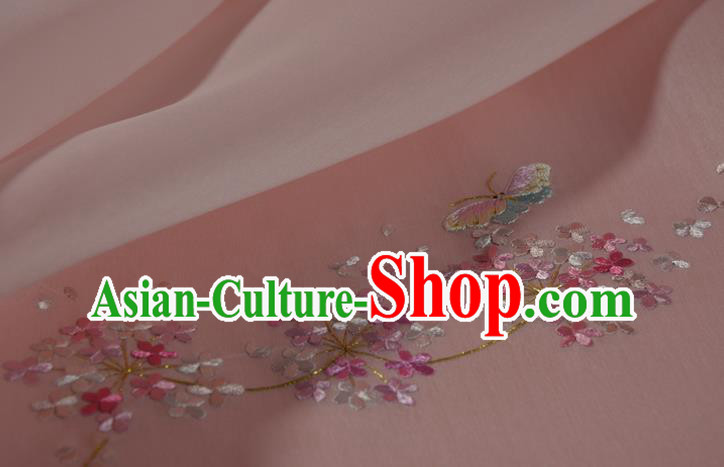 Chinese Traditional Hanfu Dress Embroidered Light Pink Silk Fabric Classical Butterfly Pattern Silk Material Chinese Traditional Hanfu Dress Embroidered Light Pink Silk Fabric Classical Butterfly Pattern Silk Material