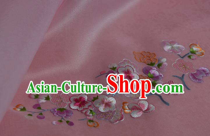 Chinese Traditional Hanfu Pink Silk Fabric Classical Embroidered Plum Blossom Silk Material Chinese Traditional Hanfu Pink Silk Fabric Classical Embroidered Plum Blossom Silk Material