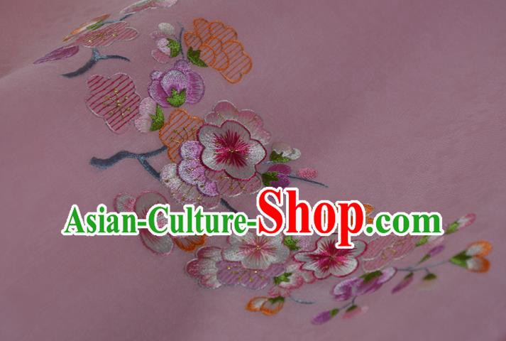 Chinese Traditional Hanfu Pink Silk Fabric Classical Embroidered Plum Blossom Silk Material Chinese Traditional Hanfu Pink Silk Fabric Classical Embroidered Plum Blossom Silk Material