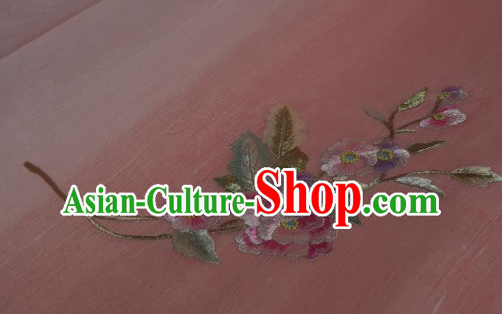 Chinese Traditional Hanfu Light Pink Silk Fabric Classical Embroidered Begonia Silk Material Chinese Traditional Hanfu Light Pink Silk Fabric Classical Embroidered Begonia Silk Material