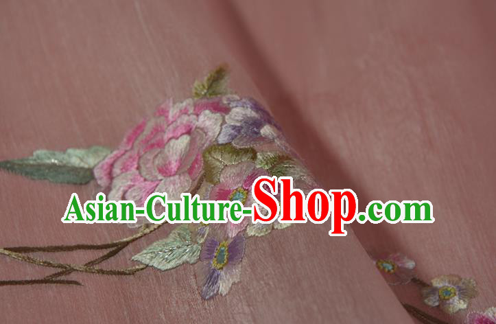 Chinese Traditional Hanfu Light Pink Silk Fabric Classical Embroidered Begonia Silk Material Chinese Traditional Hanfu Light Pink Silk Fabric Classical Embroidered Begonia Silk Material