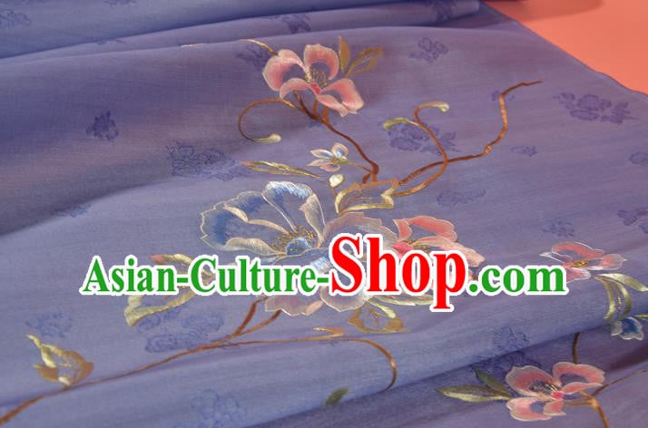 Chinese Traditional Hanfu Purple Silk Fabric Classical Embroidered Flowers Silk Material Chinese Traditional Hanfu Purple Silk Fabric Classical Embroidered Flowers Silk Material