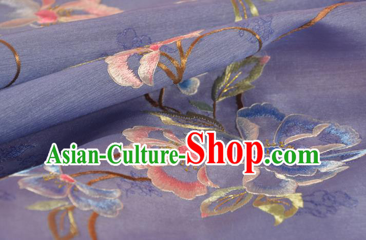 Chinese Traditional Hanfu Purple Silk Fabric Classical Embroidered Flowers Silk Material Chinese Traditional Hanfu Purple Silk Fabric Classical Embroidered Flowers Silk Material