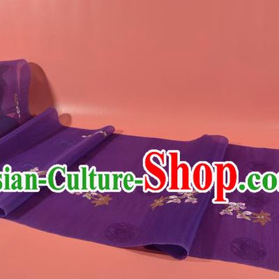 Chinese Traditional Hanfu Deep Purple Silk Fabric Classical Embroidered Mangnolia Silk Material