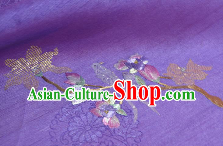 Chinese Traditional Hanfu Deep Purple Silk Fabric Classical Embroidered Mangnolia Silk Material Chinese Traditional Hanfu Deep Purple Silk Fabric Classical Embroidered Mangnolia Silk Material