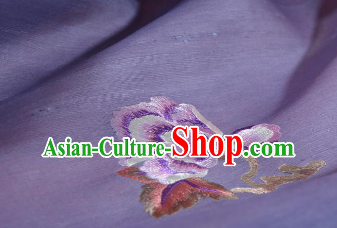 Chinese Traditional Hanfu Dark Purple Silk Fabric Classical Embroidered Peony Silk Material Chinese Traditional Hanfu Dark Purple Silk Fabric Classical Embroidered Peony Silk Material
