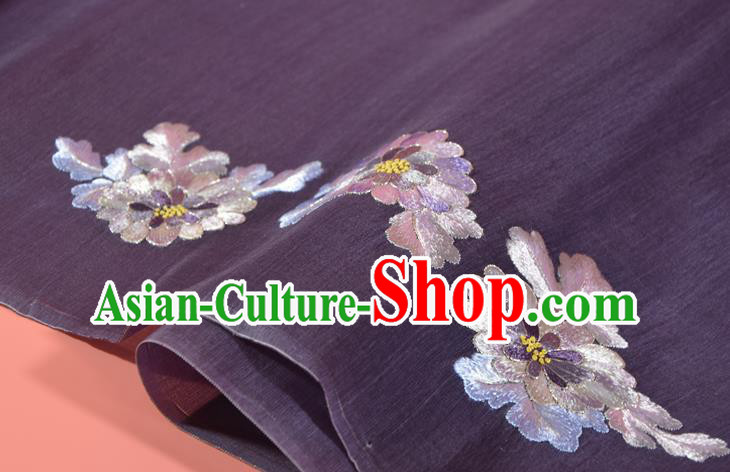 Chinese Traditional Hanfu Deep Purple Silk Fabric Classical Embroidered Chrysanthemum Silk Material Chinese Traditional Hanfu Deep Purple Silk Fabric Classical Embroidered Chrysanthemum Silk Material