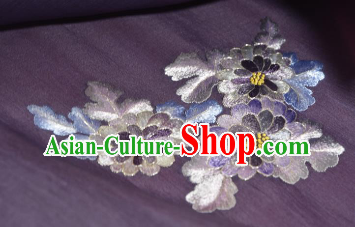 Chinese Traditional Hanfu Deep Purple Silk Fabric Classical Embroidered Chrysanthemum Silk Material Chinese Traditional Hanfu Deep Purple Silk Fabric Classical Embroidered Chrysanthemum Silk Material