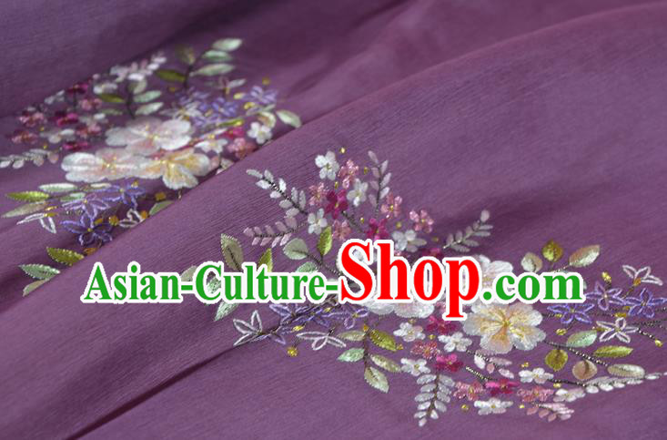 Chinese Traditional Purple Silk Fabric Classical Hanfu Embroidered Primrose Silk Material Chinese Traditional Purple Silk Fabric Classical Hanfu Embroidered Primrose Silk Material