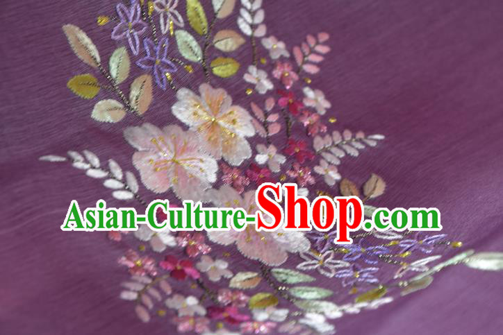 Chinese Traditional Purple Silk Fabric Classical Hanfu Embroidered Primrose Silk Material Chinese Traditional Purple Silk Fabric Classical Hanfu Embroidered Primrose Silk Material