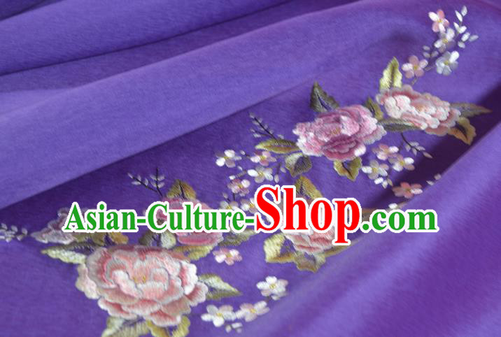 Chinese Classical Violet Silk Fabric Traditional Hanfu Embroidered Peony Silk Material Chinese Classical Violet Silk Fabric Traditional Hanfu Embroidered Peony Silk Material