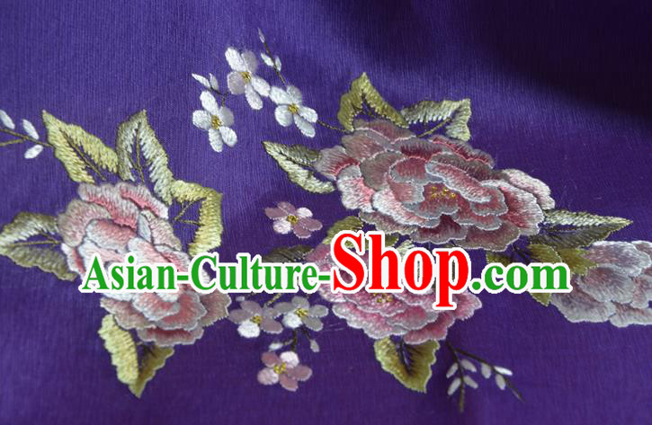Chinese Classical Violet Silk Fabric Traditional Hanfu Embroidered Peony Silk Material Chinese Classical Violet Silk Fabric Traditional Hanfu Embroidered Peony Silk Material