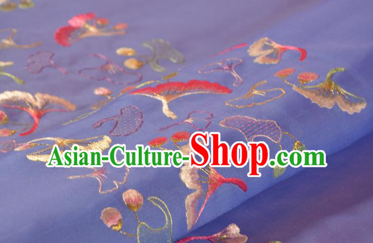 Chinese Classical Lilac Silk Fabric Traditional Hanfu Embroidered Ginkgo Leaf Silk Material Chinese Classical Lilac Silk Fabric Traditional Hanfu Embroidered Ginkgo Leaf Silk Material
