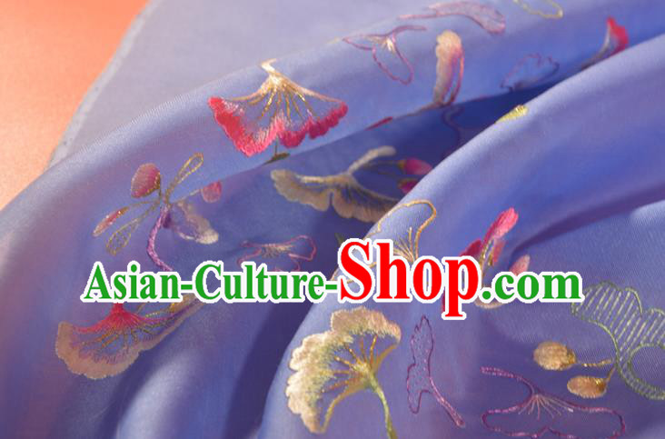 Chinese Classical Lilac Silk Fabric Traditional Hanfu Embroidered Ginkgo Leaf Silk Material Chinese Classical Lilac Silk Fabric Traditional Hanfu Embroidered Ginkgo Leaf Silk Material