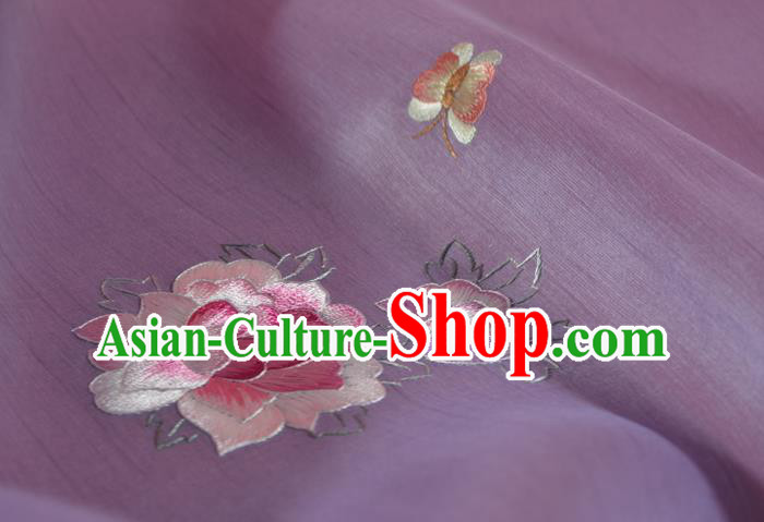 Chinese Classical Light Purple Silk Fabric Traditional Hanfu Embroidered Peony Butterfly Silk Material Chinese Classical Light Purple Silk Fabric Traditional Hanfu Embroidered Peony Butterfly Silk Material