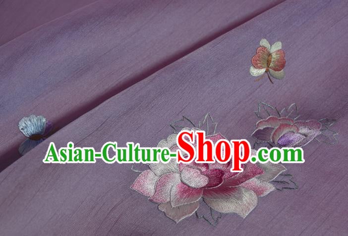 Chinese Classical Light Purple Silk Fabric Traditional Hanfu Embroidered Peony Butterfly Silk Material Chinese Classical Light Purple Silk Fabric Traditional Hanfu Embroidered Peony Butterfly Silk Material