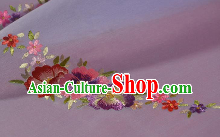 Chinese Classical Violet Silk Fabric Traditional Hanfu Embroidered Camellia Silk Material Chinese Classical Violet Silk Fabric Traditional Hanfu Embroidered Camellia Silk Material