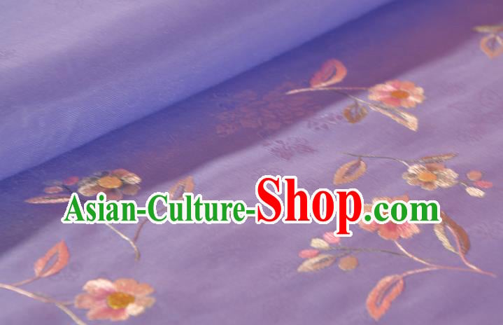 Chinese Classical Violet Natural Silk Material Traditional Hanfu Embroidered Flowers Silk Fabric Chinese Classical Violet Natural Silk Material Traditional Hanfu Embroidered Flowers Silk Fabric
