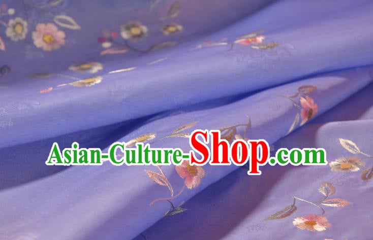 Chinese Classical Violet Natural Silk Material Traditional Hanfu Embroidered Flowers Silk Fabric Chinese Classical Violet Natural Silk Material Traditional Hanfu Embroidered Flowers Silk Fabric