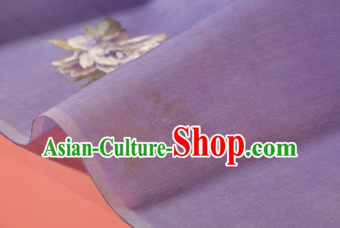 Chinese Classical Natural Silk Material Traditional Hanfu Embroidered Purple Peony Silk Fabric Chinese Classical Natural Silk Material Traditional Hanfu Embroidered Purple Peony Silk Fabric