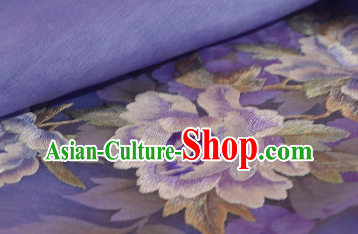 Chinese Classical Natural Silk Material Traditional Hanfu Embroidered Purple Peony Silk Fabric Chinese Classical Natural Silk Material Traditional Hanfu Embroidered Purple Peony Silk Fabric