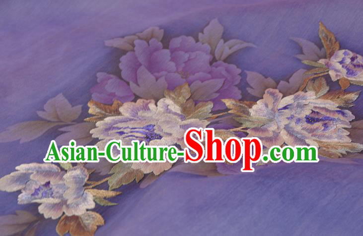 Chinese Classical Natural Silk Material Traditional Hanfu Embroidered Purple Peony Silk Fabric Chinese Classical Natural Silk Material Traditional Hanfu Embroidered Purple Peony Silk Fabric