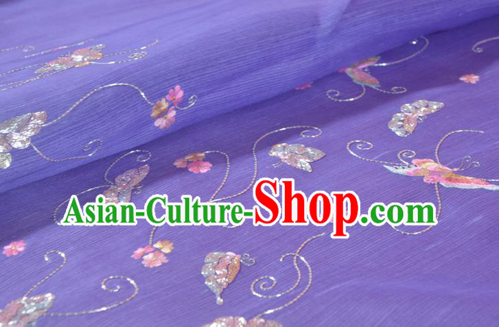 Chinese Classical Violet Natural Silk Material Traditional Hanfu Embroidered Butterfly Silk Fabric Chinese Classical Violet Natural Silk Material Traditional Hanfu Embroidered Butterfly Silk Fabric