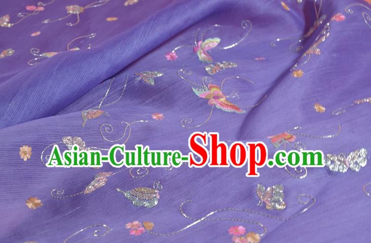 Chinese Classical Violet Natural Silk Material Traditional Hanfu Embroidered Butterfly Silk Fabric Chinese Classical Violet Natural Silk Material Traditional Hanfu Embroidered Butterfly Silk Fabric