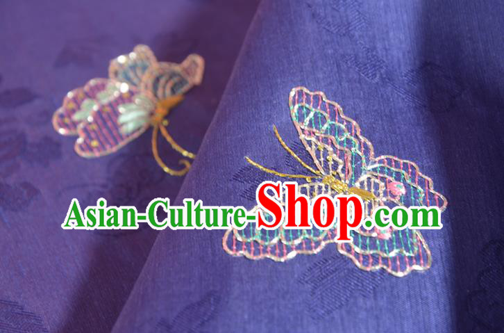 Chinese Classical Deep Purple Natural Silk Material Traditional Hanfu Embroidered Peony Silk Fabric Chinese Classical Deep Purple Natural Silk Material Traditional Hanfu Embroidered Peony Silk Fabric