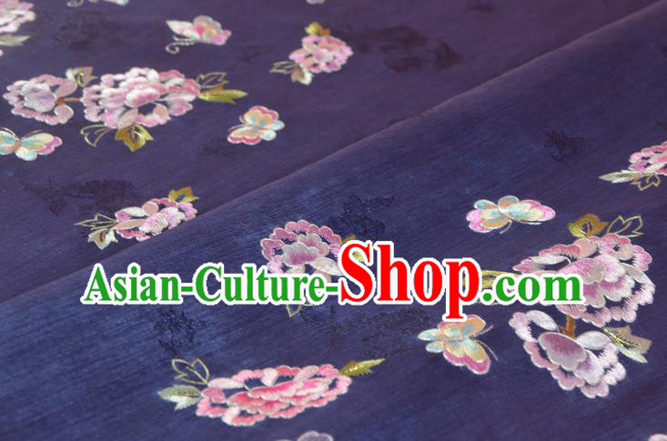 Chinese Classical Dark Purple Natural Silk Material Traditional Hanfu Embroidered Peony Flowers Silk Fabric Chinese Classical Dark Purple Natural Silk Material Traditional Hanfu Embroidered Peony Flowers Silk Fabric