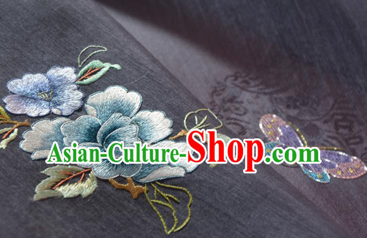 Chinese Classical Grey Purple Natural Silk Material Traditional Hanfu Embroidered Flowers Butterfly Silk Fabric Chinese Classical Grey Purple Natural Silk Material Traditional Hanfu Embroidered Flowers Butterfly Silk Fabric