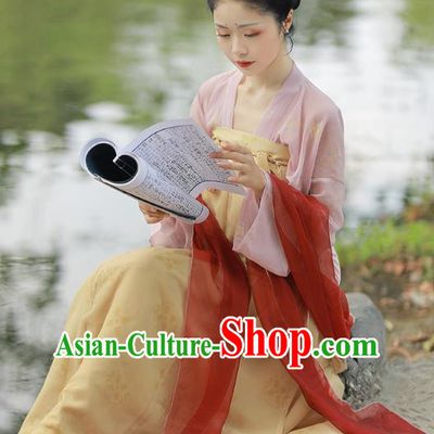 China Ancient Village Girl Hanfu Clothing Traditional Tang Dynasty Young Beauty Historical Costume