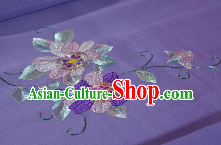 Traditional Korean Hanbok Dress Violet Silk Fabric Handmade Embroidered Chrysanthemum Silk Cloth Traditional Korean Hanbok Dress Violet Silk Fabric Handmade Embroidered Chrysanthemum Silk Cloth