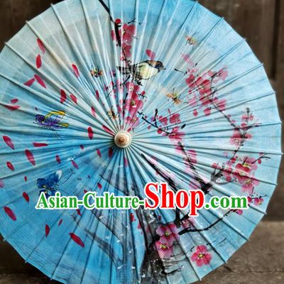 Traditional China Blue Bumbershoot Paper Umbrella Handmade Umbrellas Painting Plum Blossom Umbrella