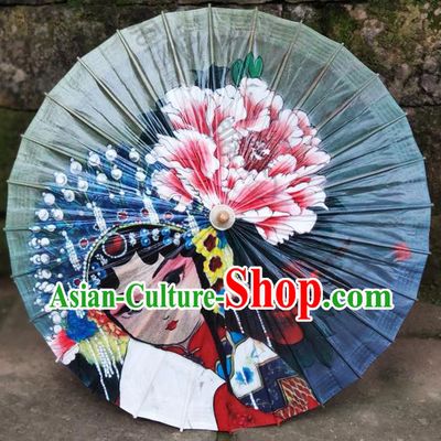 Traditional China Painting Beijing Opera Oil Umbrella Green Paper Umbrella Handmade Umbrellas Artware