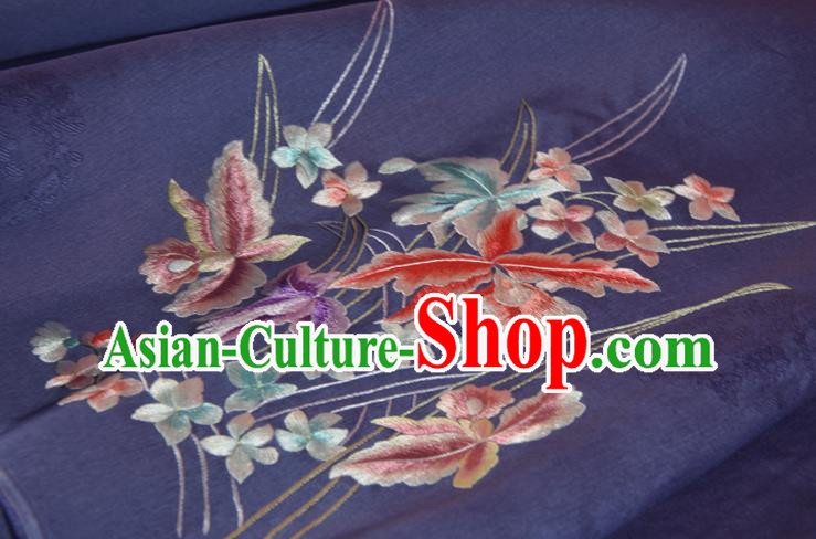 Traditional Korean Hanbok Silk Fabric Handmade Embroidered Orchids Purple Silk Traditional Korean Hanbok Silk Fabric Handmade Embroidered Orchids Purple Silk