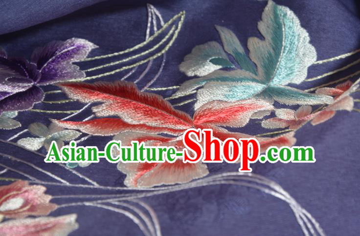 Traditional Korean Hanbok Silk Fabric Handmade Embroidered Orchids Purple Silk Traditional Korean Hanbok Silk Fabric Handmade Embroidered Orchids Purple Silk