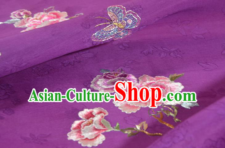 Traditional Handmade Embroidered Peony Butterfly Purple Silk Korean Hanbok Silk Fabric Traditional Handmade Embroidered Peony Butterfly Purple Silk Korean Hanbok Silk Fabric