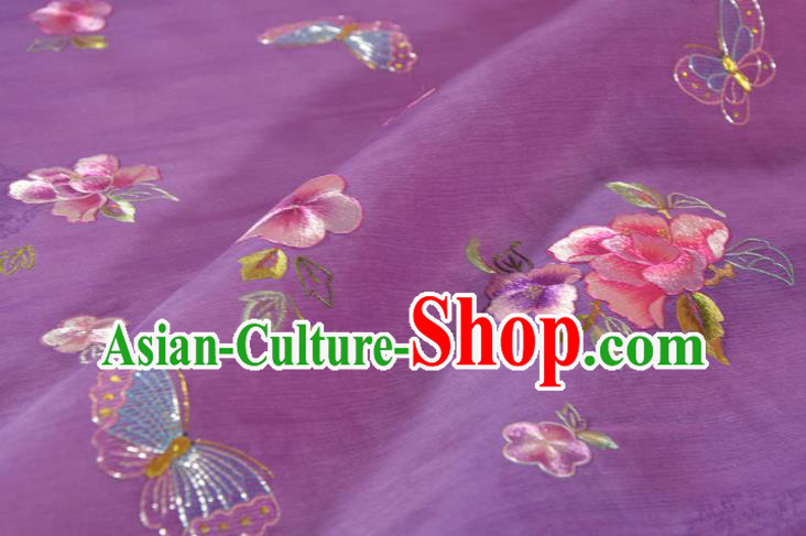 Traditional Korean Hanbok Violet Silk Fabric Handmade Embroidered Flowers Butterfly Silk Textile Traditional Korean Hanbok Violet Silk Fabric Handmade Embroidered Flowers Butterfly Silk Textile