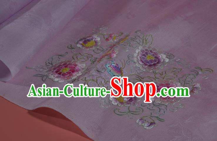 Traditional Korean Hanbok Lilac Silk Fabric Handmade Embroidered Peony Silk Textile Traditional Korean Hanbok Lilac Silk Fabric Handmade Embroidered Peony Silk Textile