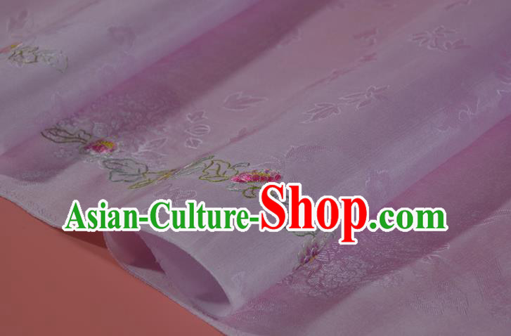 Traditional Korean Hanbok Lilac Silk Fabric Handmade Embroidered Peony Silk Textile Traditional Korean Hanbok Lilac Silk Fabric Handmade Embroidered Peony Silk Textile