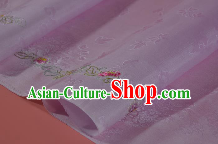 Traditional Korean Hanbok Lilac Silk Fabric Handmade Embroidered Peony Silk Textile Traditional Korean Hanbok Lilac Silk Fabric Handmade Embroidered Peony Silk Textile