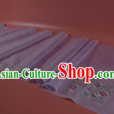 Traditional Korean Hanbok Lilac Silk Fabric Handmade Embroidered Peony Silk Textile